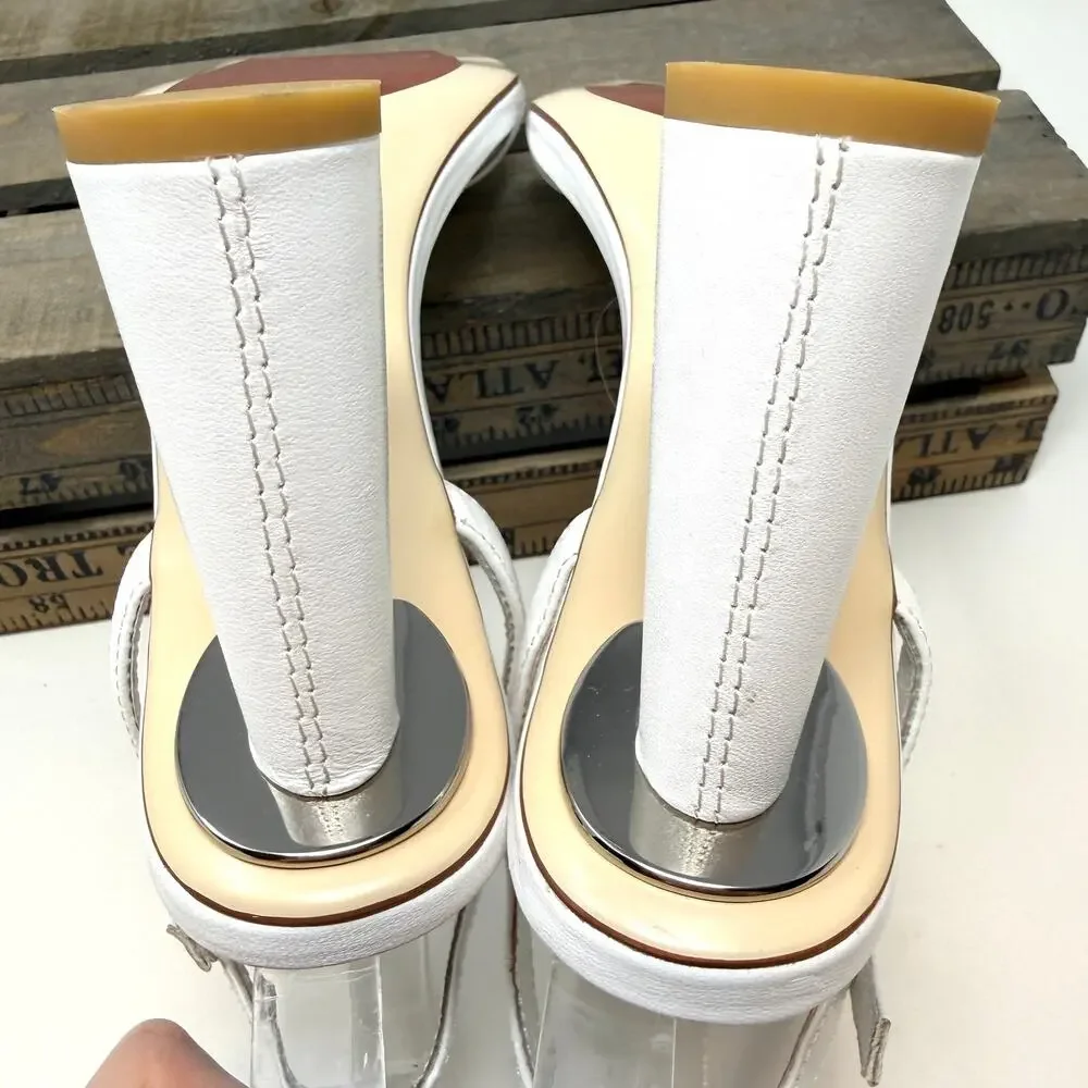Anthropologie CAVERLEY Maple Flared Heel Strappy Square Toe Sandal White 9 New